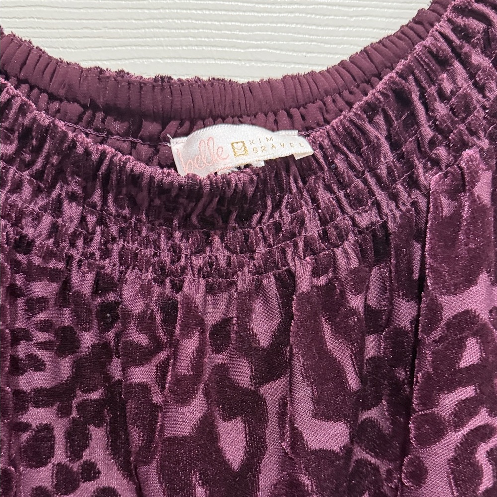 Belle by Kim Gravel Burgundy burn out velvet Animal Print Blouse - Picture 2 of 4